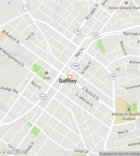 Map of scavenger hunt walking tour for Gaffney‘s Gritty Gem Grapple