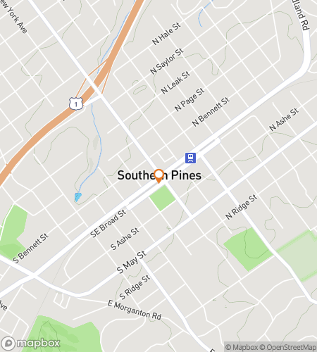 Map of scavenger hunt walking tour for Southern Pines Horse-Country Caper