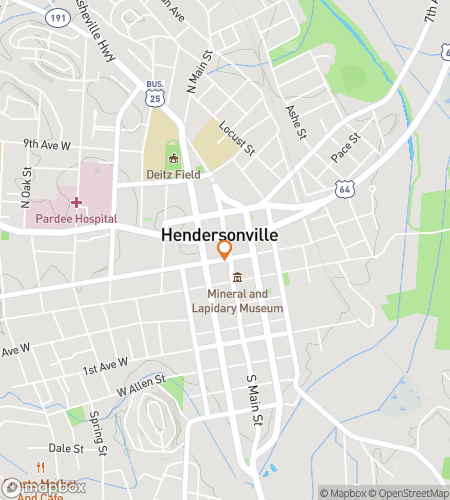 Map of scavenger hunt walking tour for Hendersonville Hootenanny Hunt