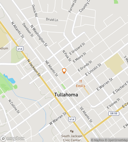 Map of scavenger hunt walking tour for Tullahoma‘s Terrific Treasure Trail