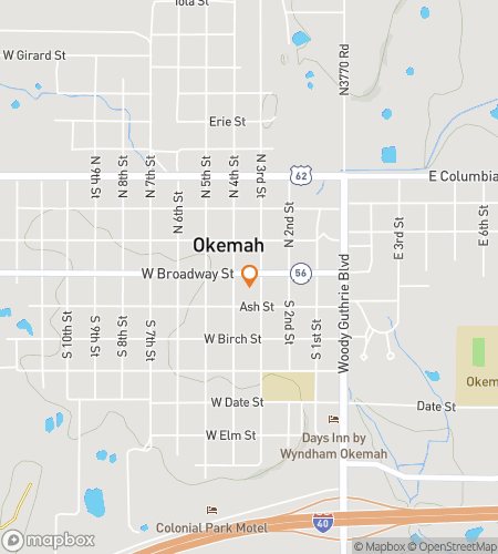 Map of scavenger hunt walking tour for Okemah‘s Outlandish Odyssey Adventure