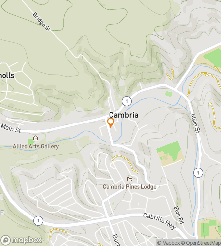 Map of scavenger hunt walking tour for Cambria Coastal Caper Quest