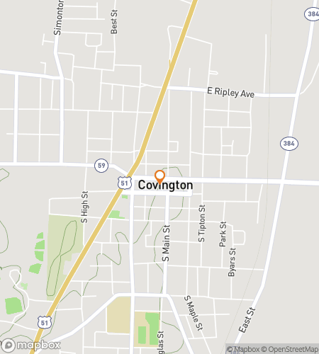 Map of scavenger hunt walking tour for Covington‘s Tipton Treasures Hunt