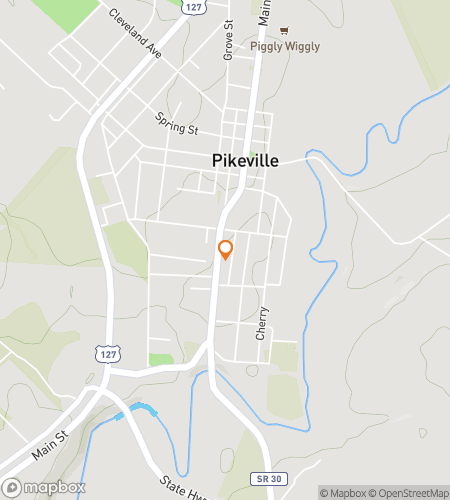 Map of scavenger hunt walking tour for Pikeville Puzzling Pursuit