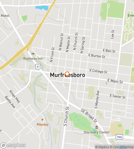 Map of scavenger hunt walking tour for Hidden Gems of Murfreesboro