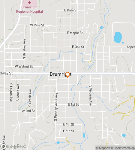 Map of scavenger hunt walking tour for Drumright's Downtown Delightful Discovery