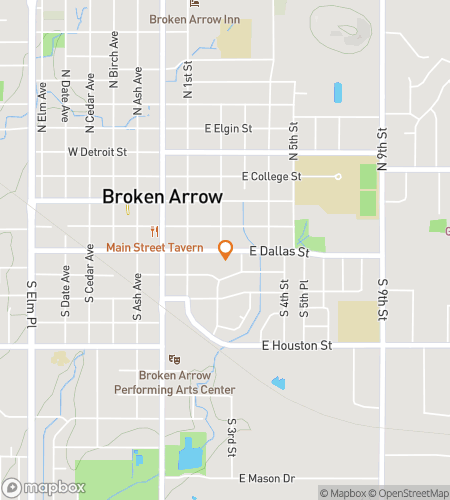 Map of scavenger hunt walking tour for Broken Arrow Main Street Glow & Makers Market Quest