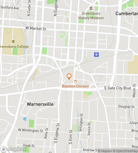 Map of scavenger hunt walking tour for Games and Garnish in Greensboro