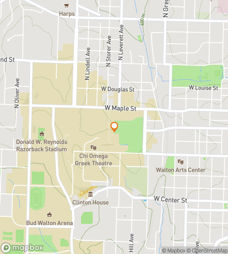 Map of scavenger hunt walking tour for Hogs, History, and Heritage: The University of Arkansas Quest