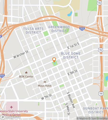 Map of scavenger hunt walking tour for Tulsa Time Treasure Trail