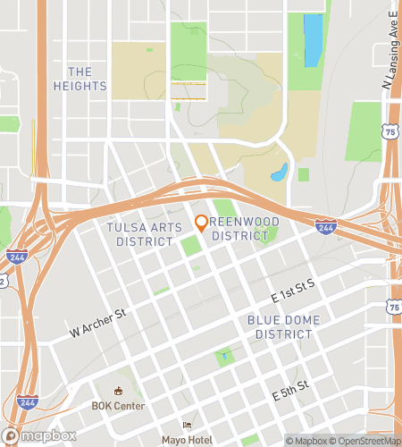 Map of scavenger hunt walking tour for Tulsa Hunt: Phantoms of the Deco District