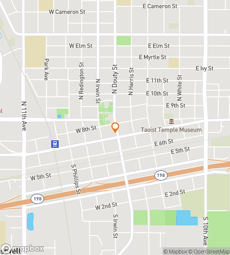 Map of scavenger hunt walking tour for Hanford Historic Streets & Hidden Courtyard Gems