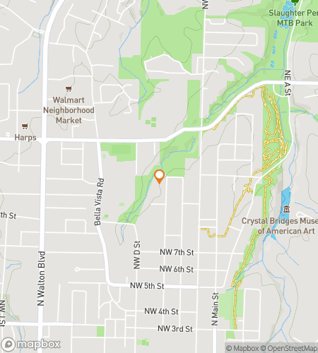 Map of scavenger hunt walking tour for Bloom, Zoom & Play: The Bentonville Park Hunt