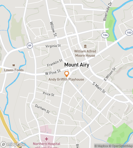 Map of scavenger hunt walking tour for Mayberry Mysteries: A Mount Airy Scavenger Hunt