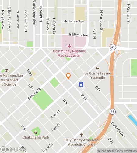 Kartta kaupunkiseikkailukävelykierroksesta Fresno Art & Historyyn