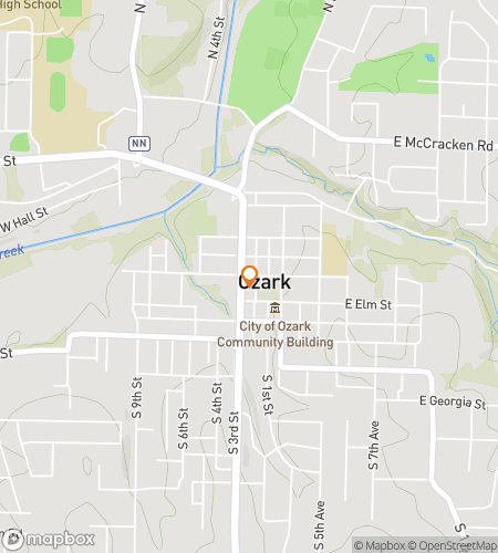 Map of scavenger hunt walking tour for Ozark Scavenger Hunt