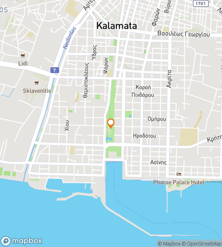 Map of scavenger hunt walking tour for Kalamata Confidential: A Mediterranean Mystery