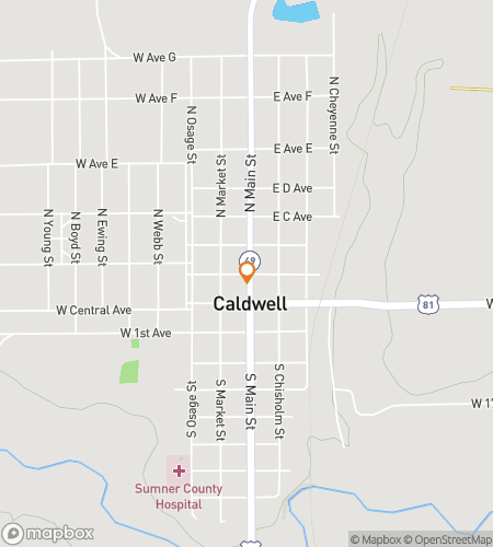 Map of scavenger hunt walking tour for Caldwell‘s Cowtown Caper