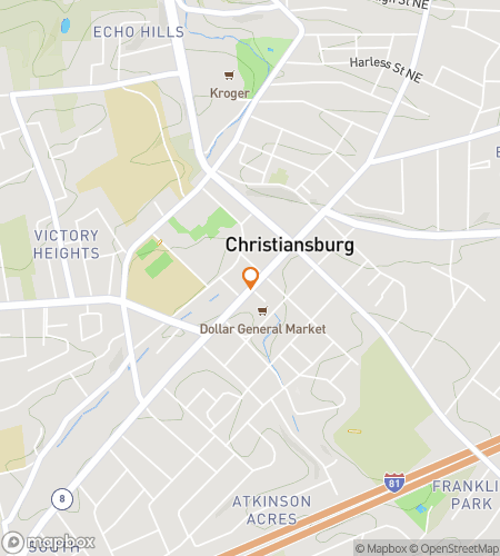 Mappa del tour a piedi della caccia al tesoro per Rails&comma; Records&comma; and Resistance&colon; The Christiansburg Chronicle