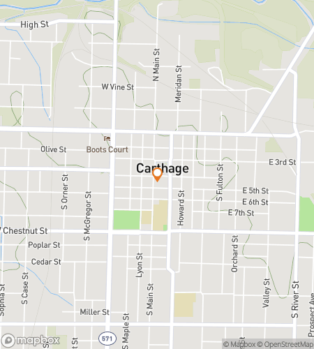 Map of scavenger hunt walking tour for Carthage‘s Marvelous Mystery Mosey