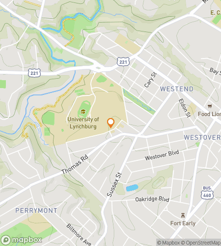 Map of scavenger hunt walking tour for University of Lynchburg Hunt