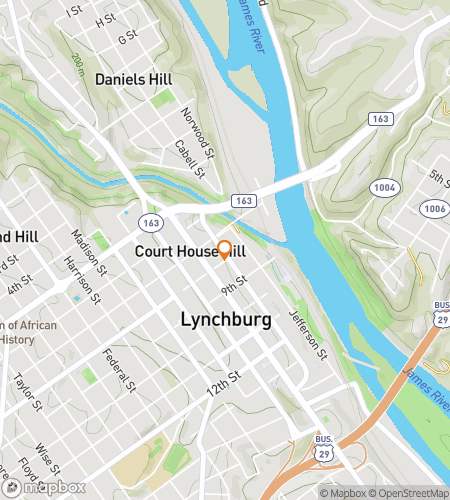 Mapa pěšího prohlídky Hledání pokladu pro "The Restless Dead of Downtown Lynchburg"