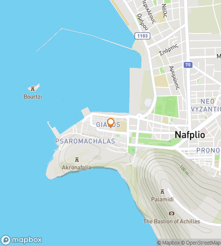 Map of scavenger hunt walking tour for Nafplio Navigators‘ Treasure Hunt