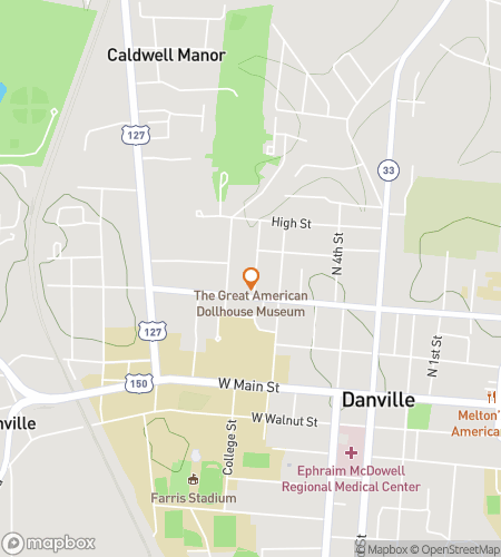 Kartta kaupunkiseikkailukävelykierroksesta Danville'n Kentucky Scavenger Huntille