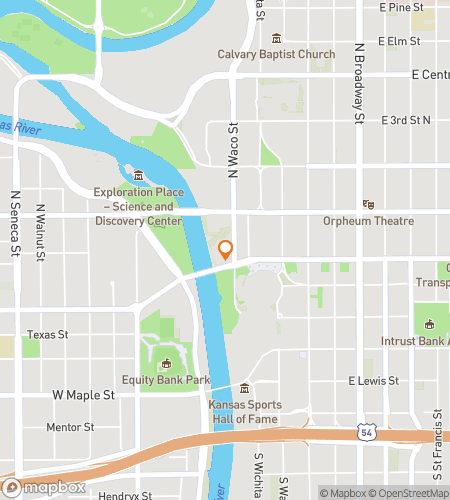 Mapa pěší prohlídky s honbou za pokladem pro Downtown Wichita Ghost Tour