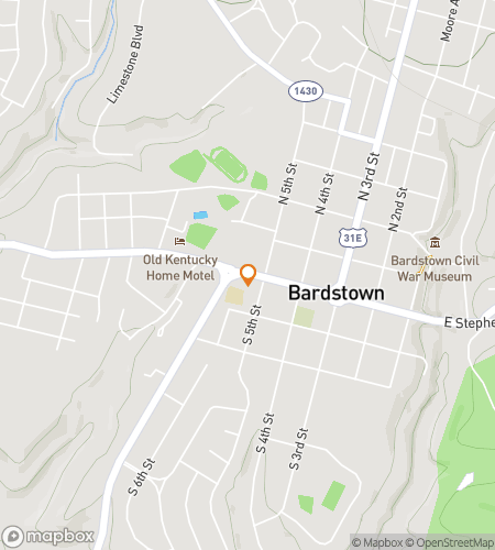 Map of scavenger hunt walking tour for Bardstown Bourbon Boogie Hunt