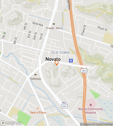 Map of scavenger hunt walking tour for Novato Navigators‘ Treasure Hunt