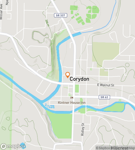 Map of scavenger hunt walking tour for Corydon‘s Cozy Cache Crusade