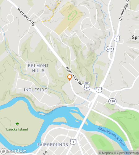 Mapa pěší túry s honbou za pokladem pro Šepoty u Rappahannocku: Honba ve Falmouthu