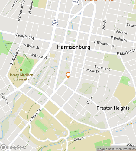 Map of scavenger hunt walking tour for Harrisonburg Heritage Quest