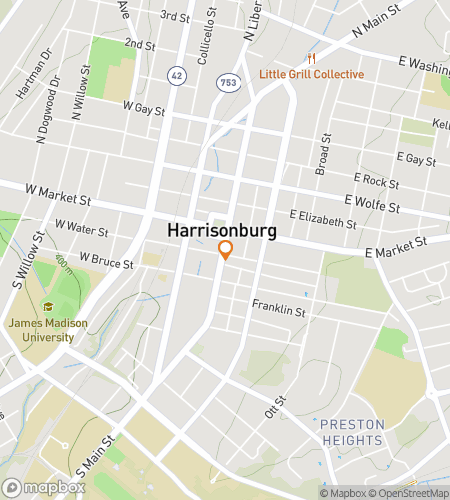 Map of scavenger hunt walking tour for Harrisonburg Virginia Bar Hunt