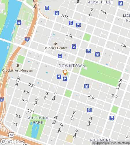 Map of scavenger hunt walking tour for Sacramento Landmark Dash: Bells, Bronze & Big Ideas