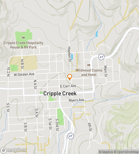 Harta turului de mers pe jos cu vânătoare de comori pentru Turul Fantomelor din Centrul Orașului Cripple Creek