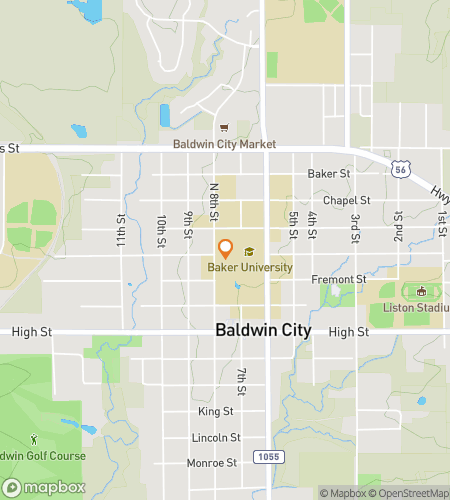 Kart over skattejakt-vandretur for Bake & Seek: The Baldwin City Campus Challenge