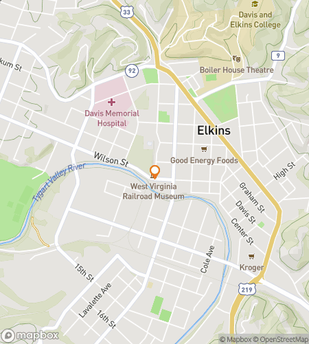 Map of scavenger hunt walking tour for Elkins Express Extravaganza