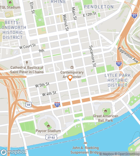 सिनसिनाटी (Cincinnati) के एडवेंचर और स्पोर्ट्स के लिए स्कैवेंजर हंट वॉकिंग टूर का नक्शा