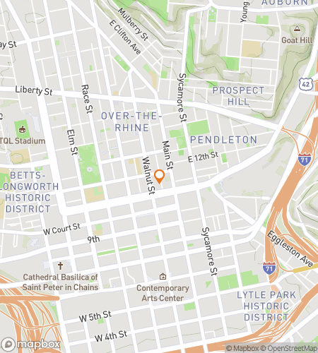 Térkép a kincskereső gyalogtúráról a Cin-sational Cincinnati Bar Crawl számára