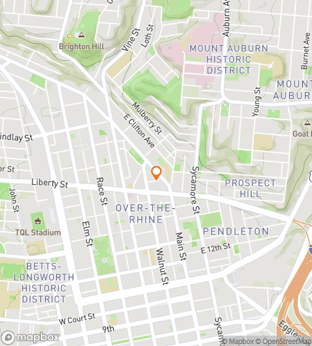 Map of scavenger hunt walking tour for Over-the-Rhine Treasure Trot