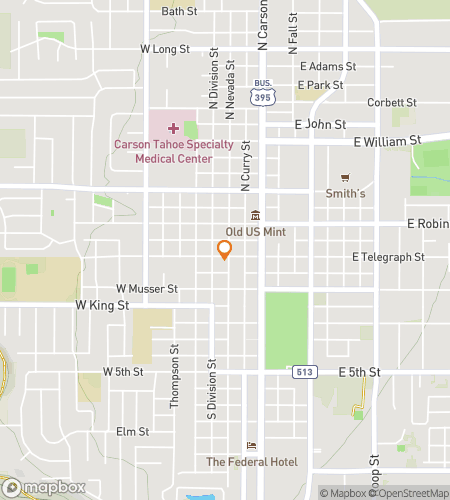 डाउनटाउन कार्सन सिटी घोस्ट टूर के लिए स्कैवेंजर हंट वॉकिंग टूर का नक्शा