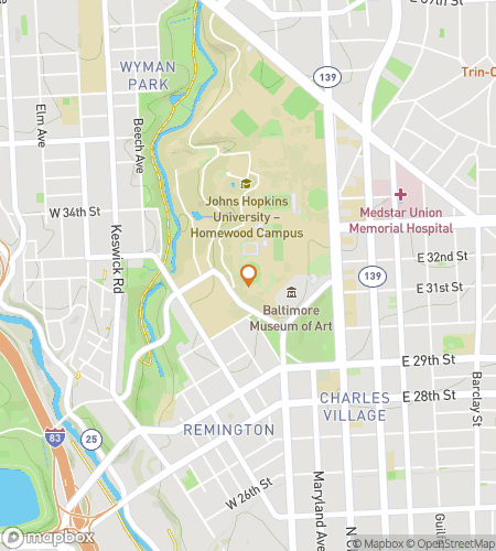 Hartă a turului pietonal de vânătoare de comori pentru Charles Village Scavenger Hunt