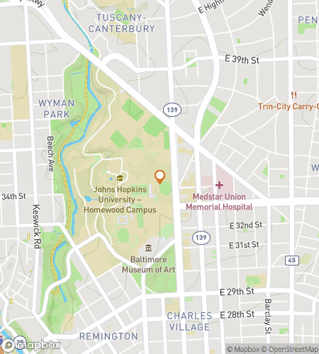 Hartă a turului pietonal cu vânătoare de comori pentru Universitatea Johns Hopkins Hunt