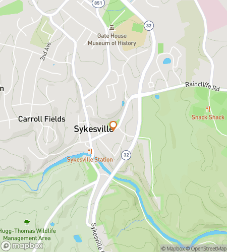 Map of scavenger hunt walking tour for Sykes the Limit: The No-Holds-Barred Sykesville Quest