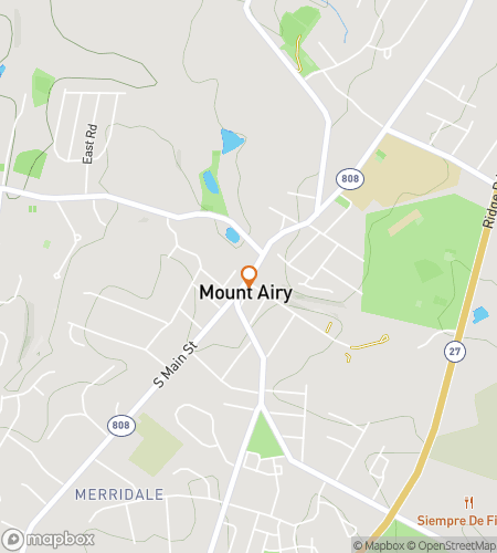 Map of scavenger hunt walking tour for Mount Airy Mayhem Treasure Hunt