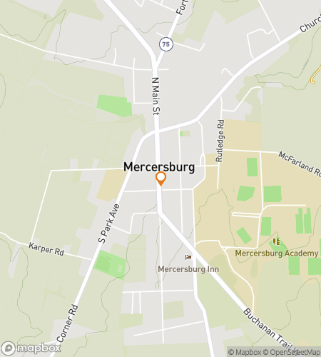 Kartta aarteenetsintä-kävelykierrokselle Mercersburg Mischief & Mayhem -etsintään