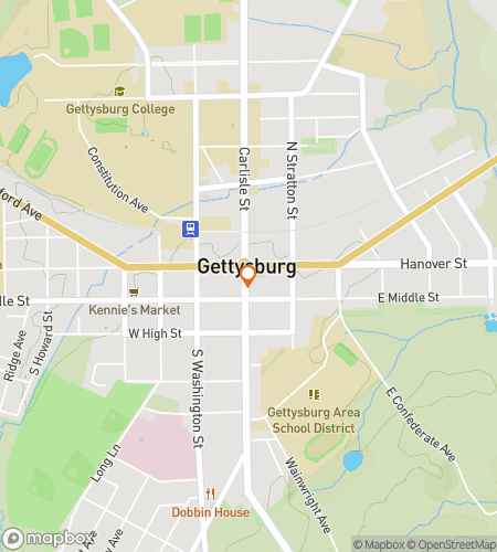 Map of scavenger hunt walking tour for Gettysburg Pennsylvania Bar Hunt