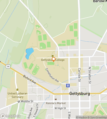 Map of scavenger hunt walking tour for Gettysburg College Hunt